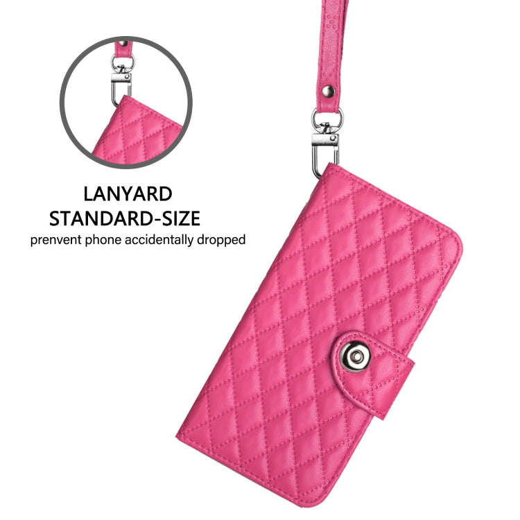 For OnePlus Nord 4 5G Rhombic Texture Flip Leather Phone Case with Lanyard(Rose Red)