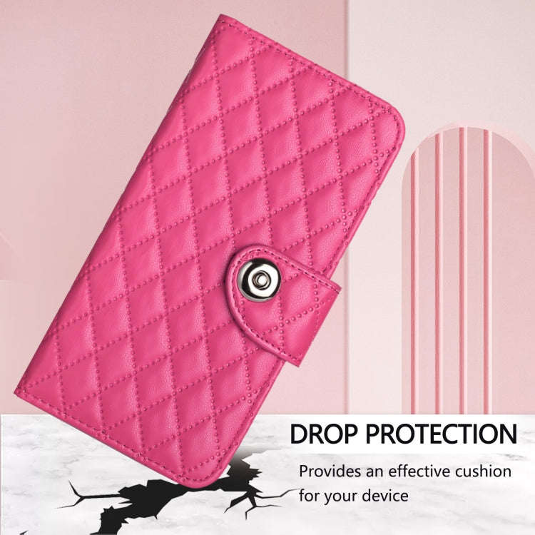 For OnePlus Nord 4 5G Rhombic Texture Flip Leather Phone Case with Lanyard(Rose Red)