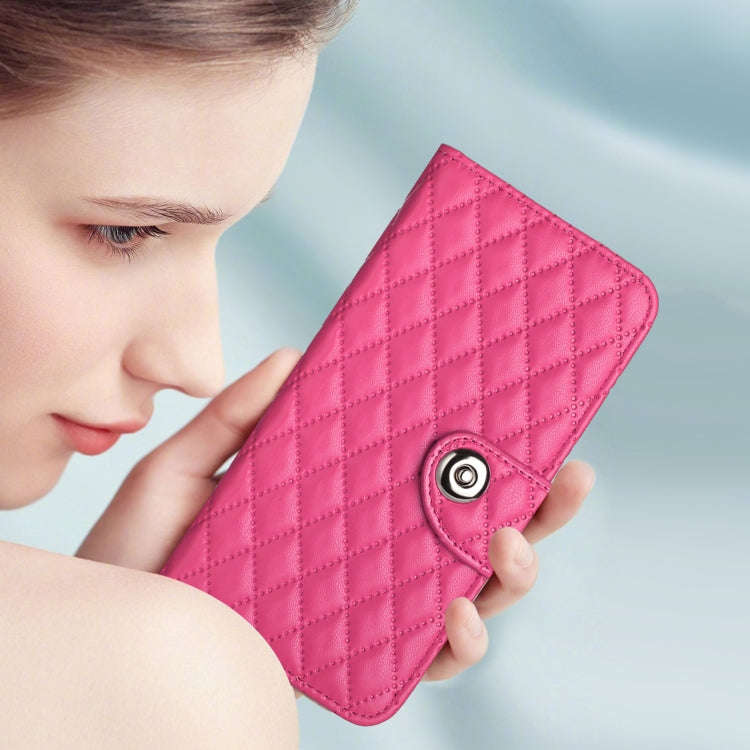 For OnePlus Nord 4 5G Rhombic Texture Flip Leather Phone Case with Lanyard(Rose Red)