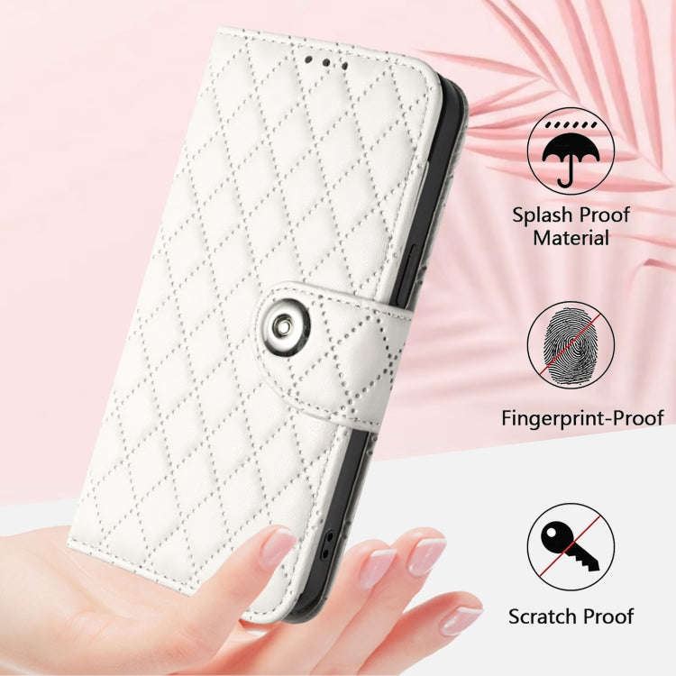 For OnePlus Nord 4 5G Rhombic Texture Flip Leather Phone Case with Lanyard(White)