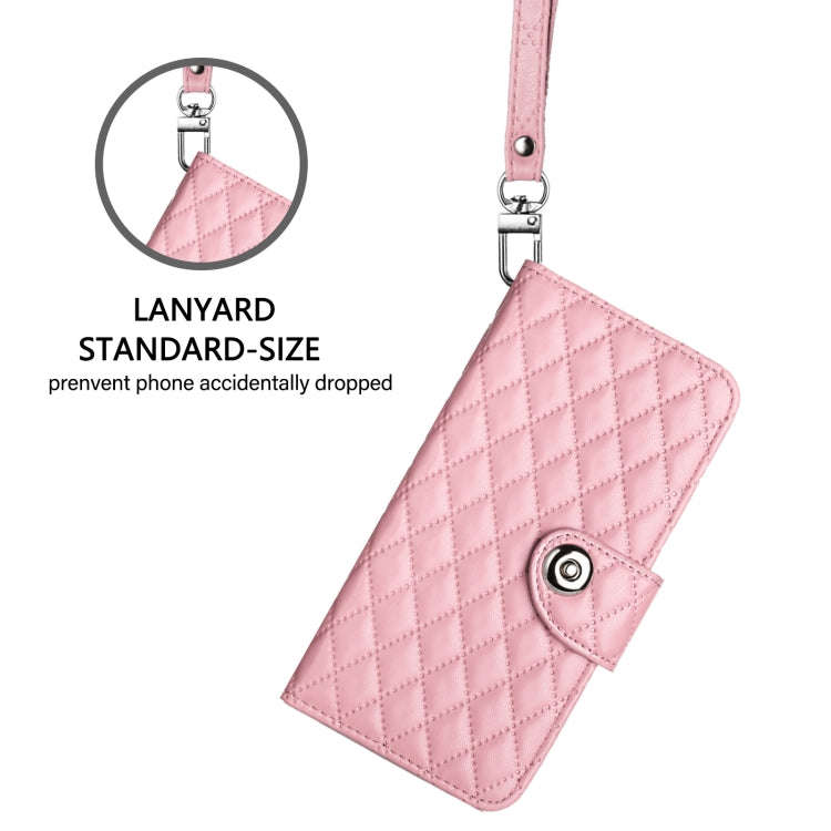 For OnePlus Nord 4 5G Rhombic Texture Flip Leather Phone Case with Lanyard(Pink)