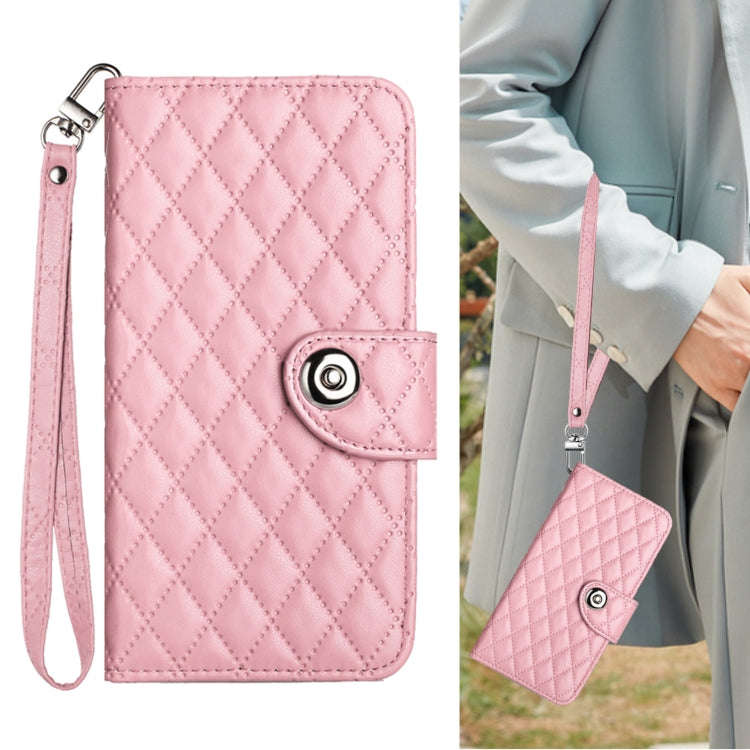 For OnePlus Nord 4 5G Rhombic Texture Flip Leather Phone Case with Lanyard(Pink)