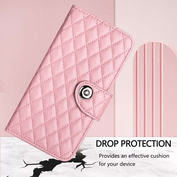 For OnePlus Nord 4 5G Rhombic Texture Flip Leather Phone Case with Lanyard(Pink)