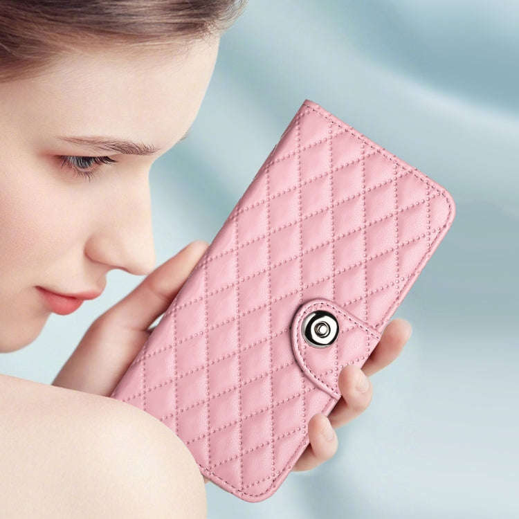 For OnePlus Nord 4 5G Rhombic Texture Flip Leather Phone Case with Lanyard(Pink)