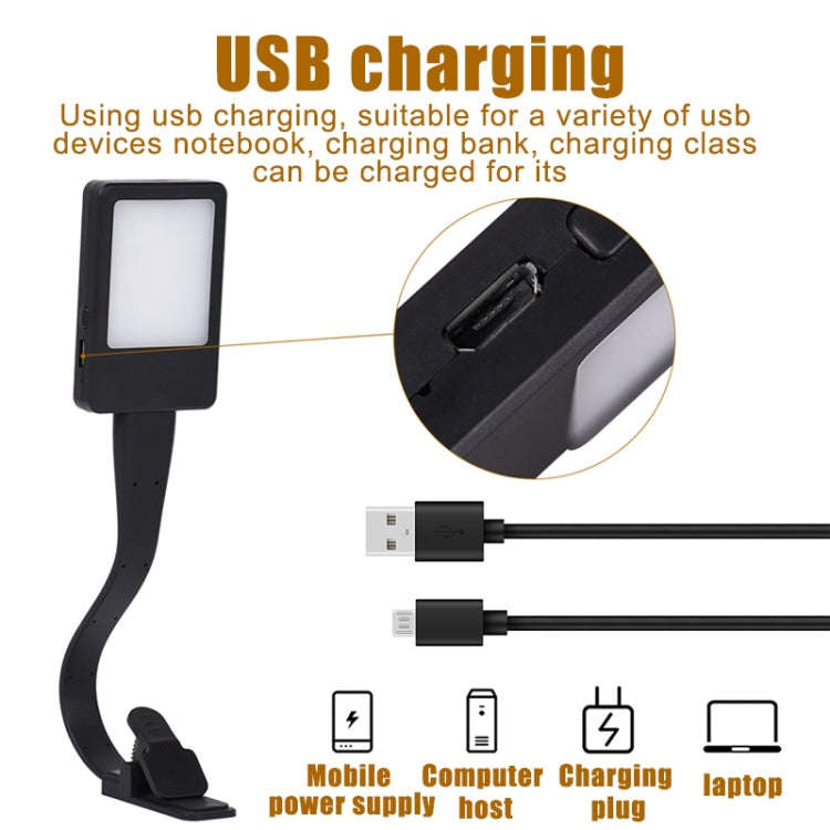 LED Reading Light Clip Book USB Charging Mini Bedside Learning Lamp(White)