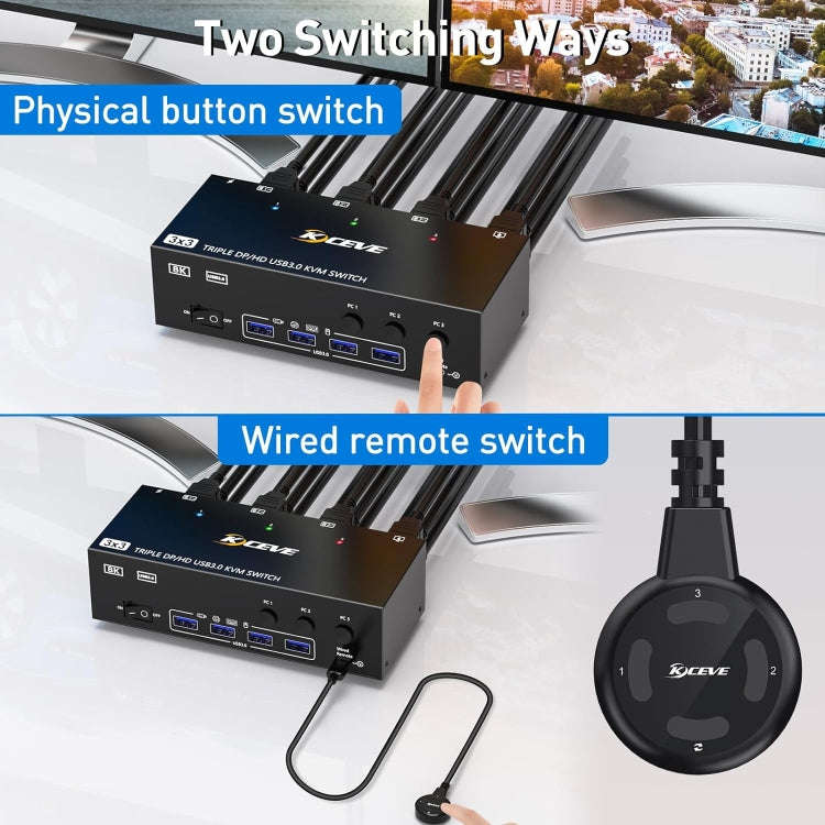 KC-KVM303DH 8K 60Hz USB3.0 DP+DP+HDMI Triple Monitors KVM Switch(EU Plug)