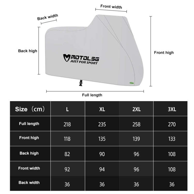 MOTOLSG Motorcycle Waterproof Sunproof Dustproof Thickening Cover, Size:XL(Silver)