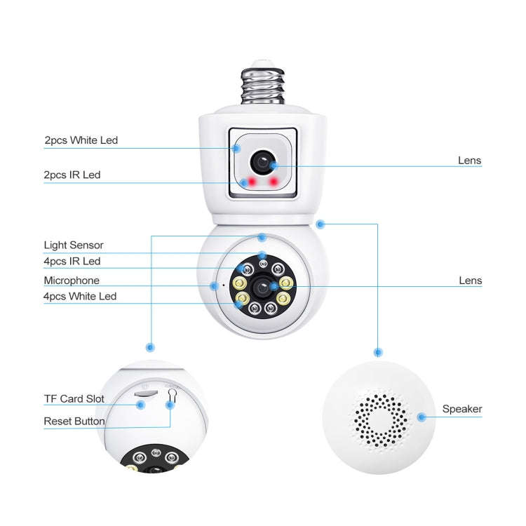 ESCAM QF202 E27 2x2MP Dual Lens Motion Detection Waterproof WiFi IP Two Way Audio Night Vision Ca...