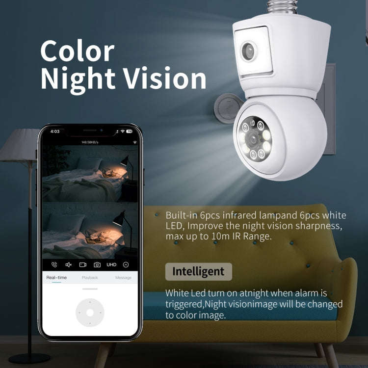 ESCAM QF202 E27 2x2MP Dual Lens Motion Detection Waterproof WiFi IP Two Way Audio Night Vision Ca...