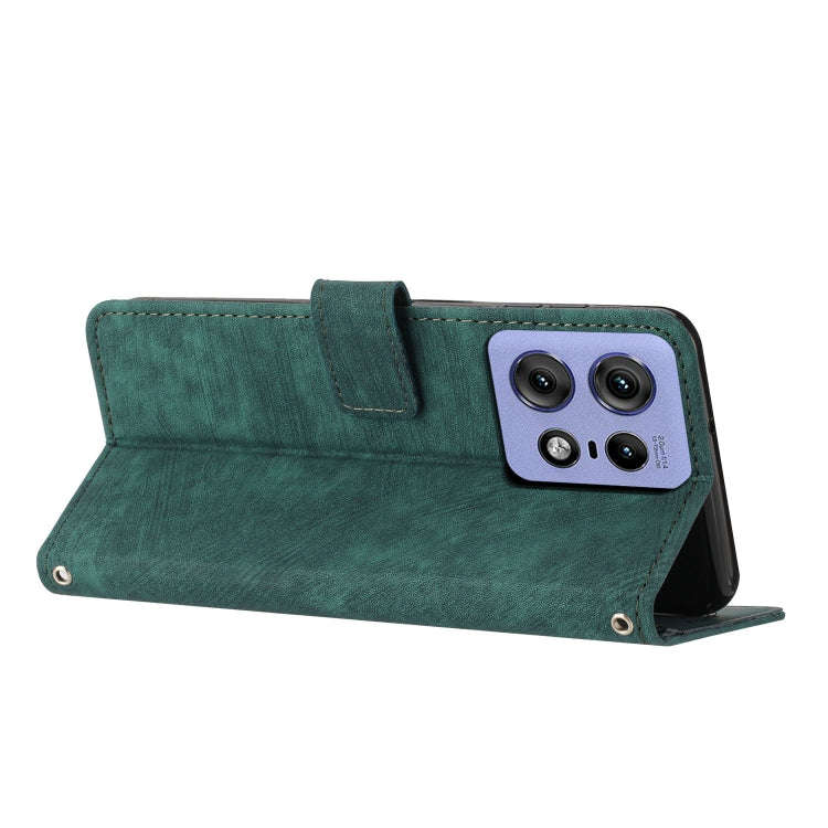 For Motorola Edge 50 Pro Skin Feel Stripe Pattern Leather Phone Case with Long Lanyard(Green)