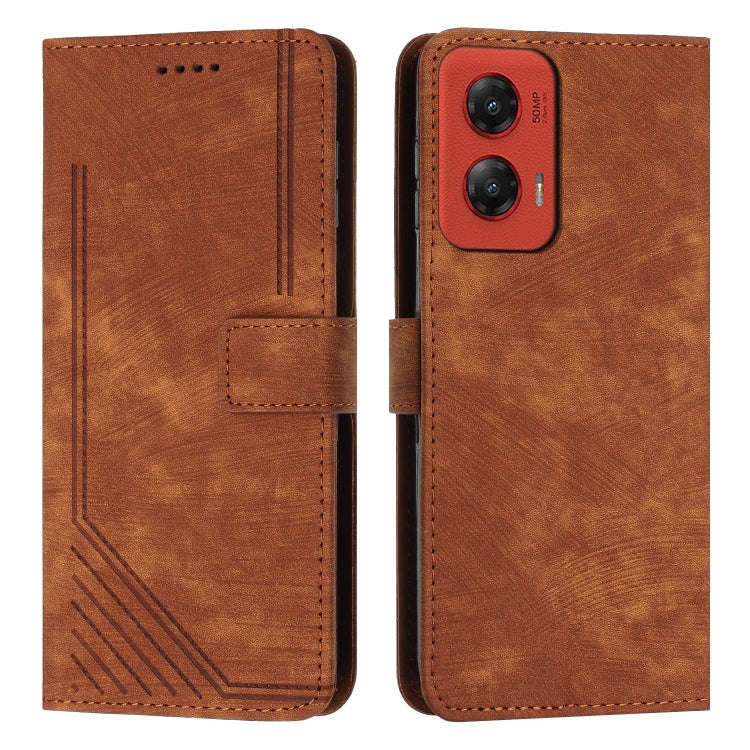For Motorola Moto G Stylus 5G 2024 Skin Feel Stripe Pattern Leather Phone Case with Long Lanyard(...