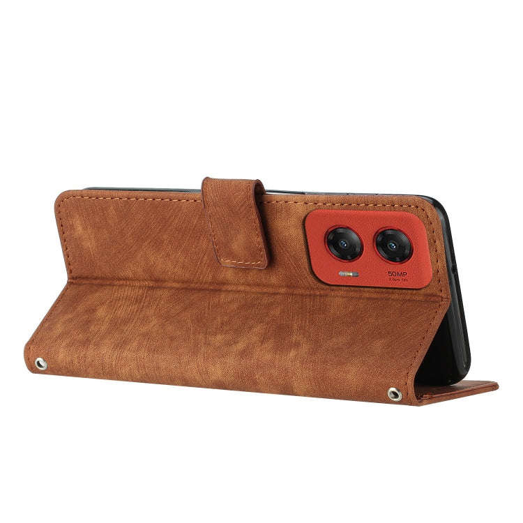 For Motorola Moto G Stylus 5G 2024 Skin Feel Stripe Pattern Leather Phone Case with Long Lanyard(...