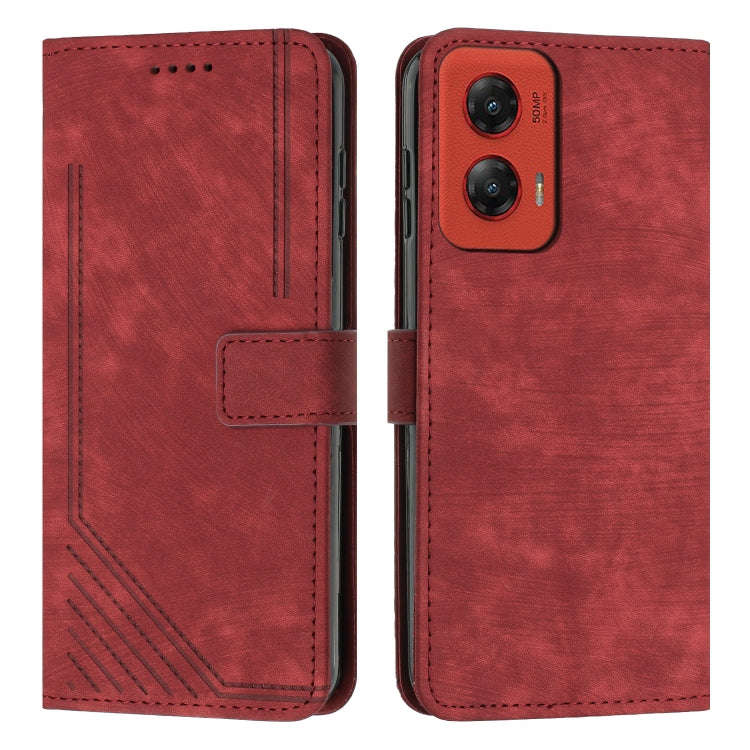 For Motorola Moto G Stylus 5G 2024 Skin Feel Stripe Pattern Leather Phone Case with Lanyard(Red)