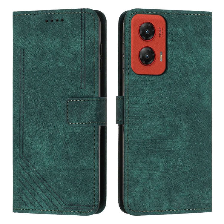 For Motorola Moto G Stylus 5G 2024 Skin Feel Stripe Pattern Leather Phone Case with Long Lanyard(...