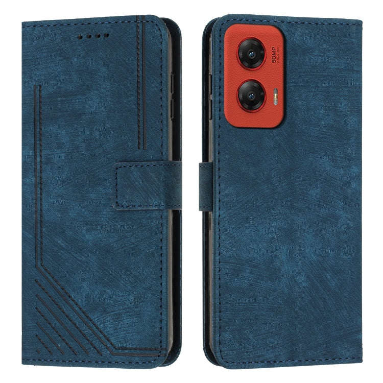 For Motorola Moto G Stylus 5G 2024 Skin Feel Stripe Pattern Leather Phone Case with Long Lanyard(...