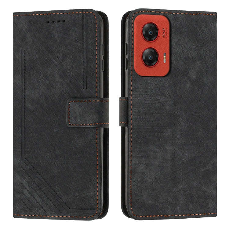 For Motorola Moto G Stylus 5G 2024 Skin Feel Stripe Pattern Leather Phone Case with Long Lanyard(...