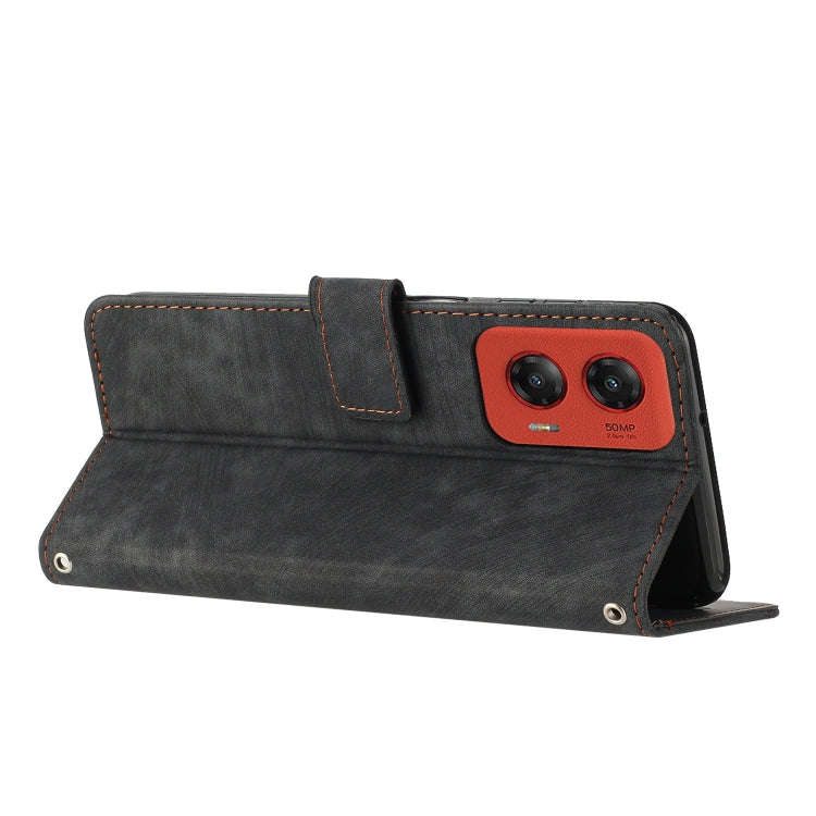 For Motorola Moto G Stylus 5G 2024 Skin Feel Stripe Pattern Leather Phone Case with Long Lanyard(...