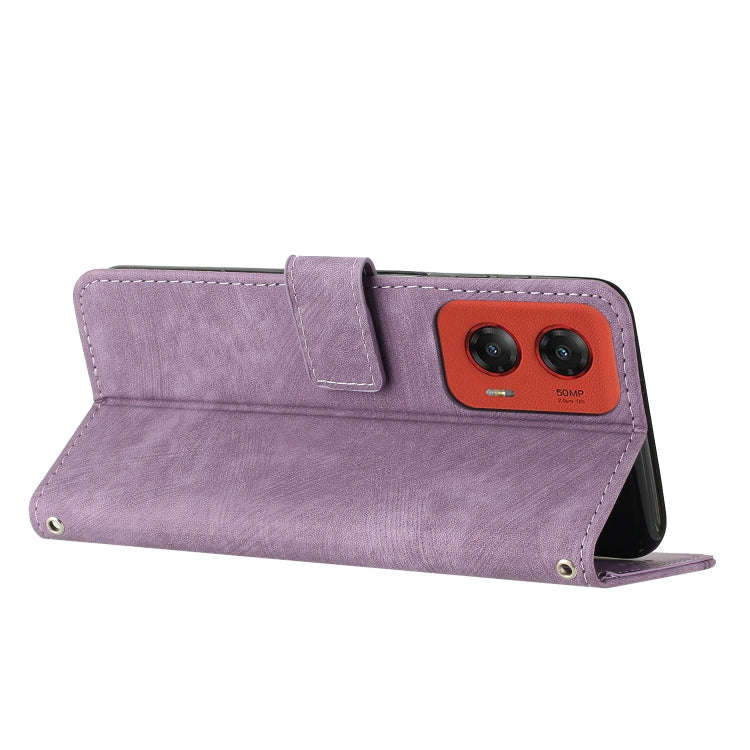 For Motorola Moto G Stylus 5G 2024 Skin Feel Stripe Pattern Leather Phone Case with Long Lanyard(...