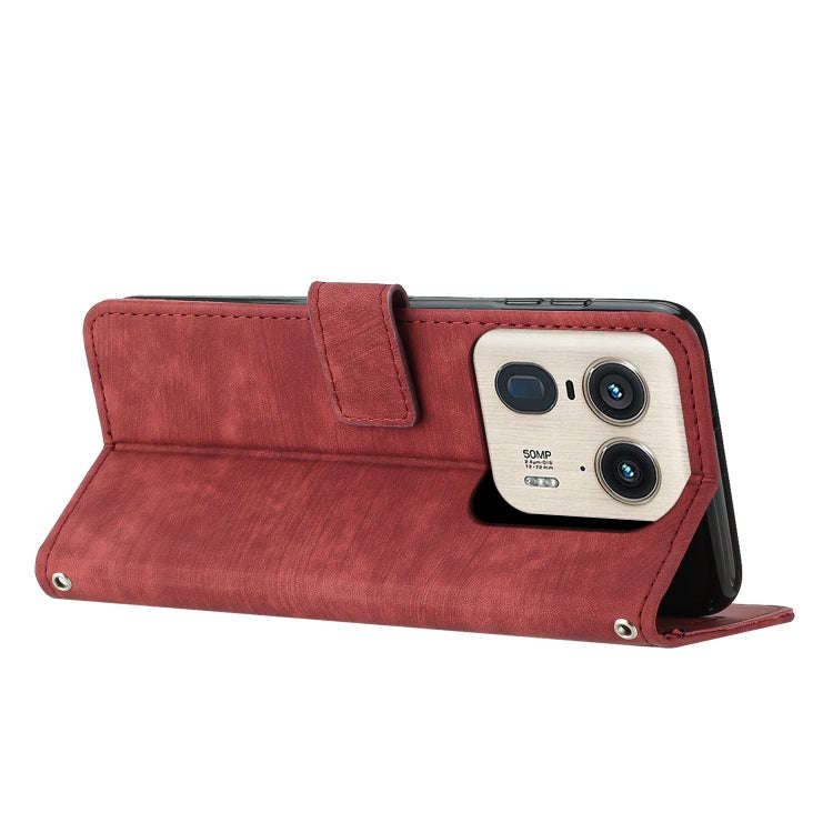 For Motorola Moto X50 Ultra Skin Feel Stripe Pattern Leather Phone Case with Long Lanyard(Red)