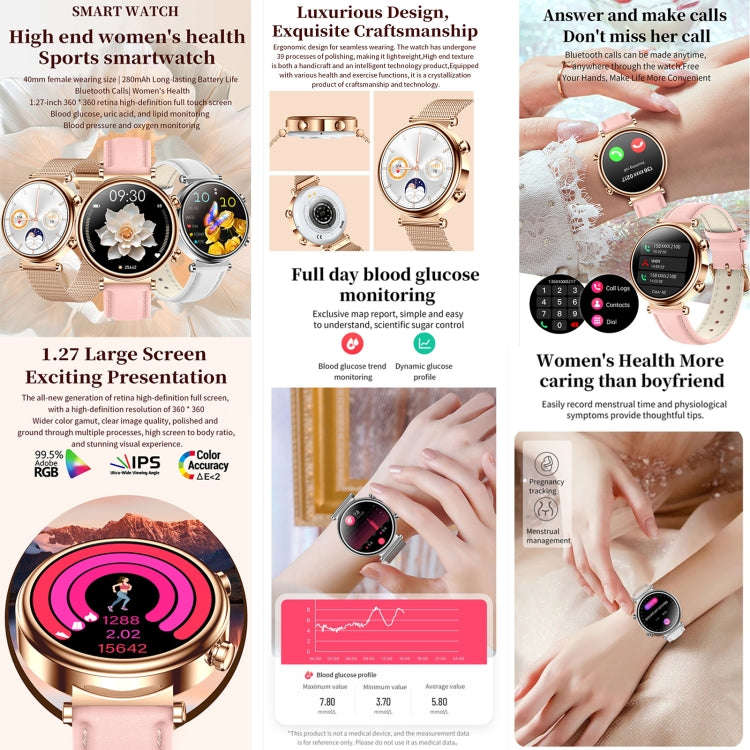 T86 Woman Health 1.27 inch Smart Watch, BT Call / Physiological Cycle / Heart Rate / Blood Pressu...