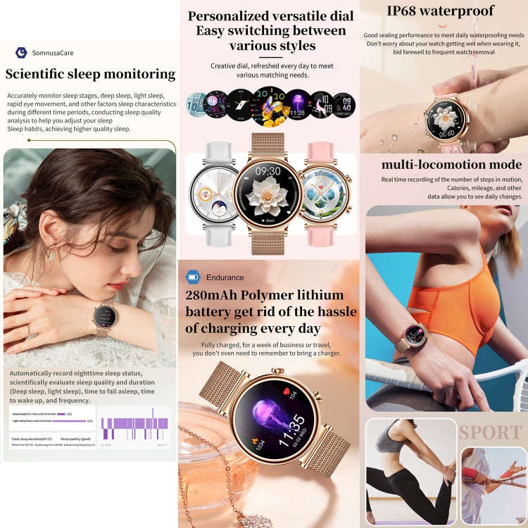 T86 Woman Health 1.27 inch Smart Watch, BT Call / Physiological Cycle / Heart Rate / Blood Pressu...