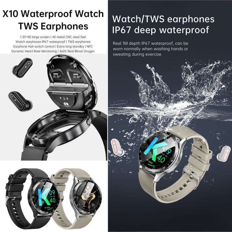 X10 Headphones Smart Watch 1.39 inch Waterproof Bracelet, Support Bluetooth Call / NFC / Heart Ra...