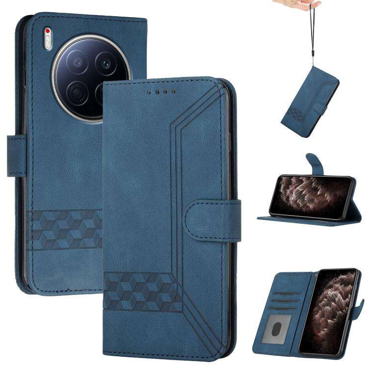 For Tecno Camon 40 Premier Cubic Skin Feel Flip Leather Phone Case(Blue)