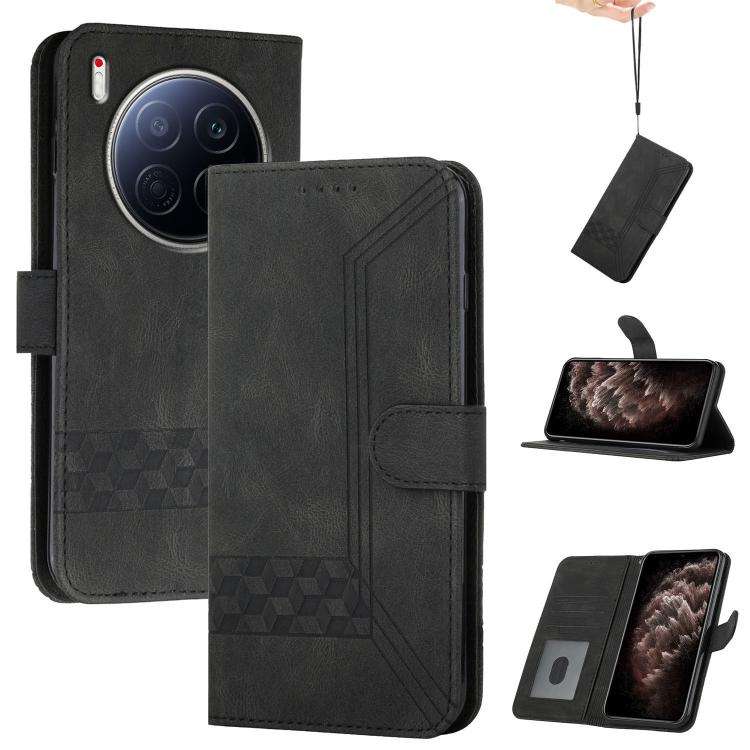 For Tecno Camon 40 Premier Cubic Skin Feel Flip Leather Phone Case(Black)