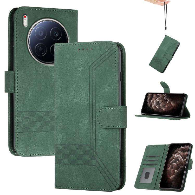 For Tecno Camon 40 Premier Cubic Skin Feel Flip Leather Phone Case(Green)