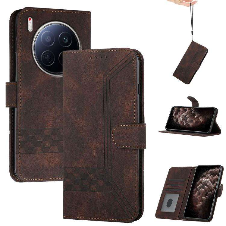 For Tecno Camon 40 Premier Cubic Skin Feel Flip Leather Phone Case(Brown)