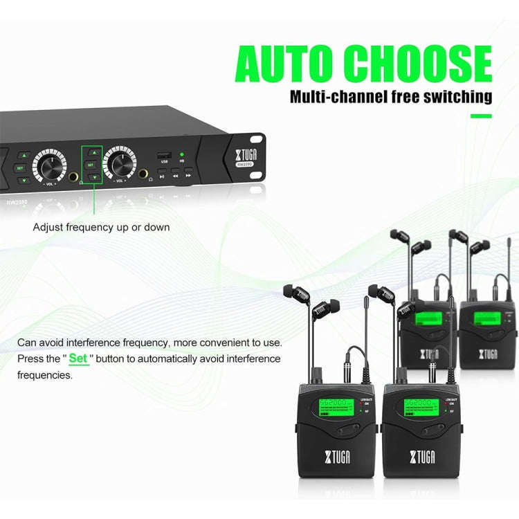 XTUGA RW2090 Professional Stage Wireless 2 Channel In Ear Monitoring System 2 in 1(EU Plug)