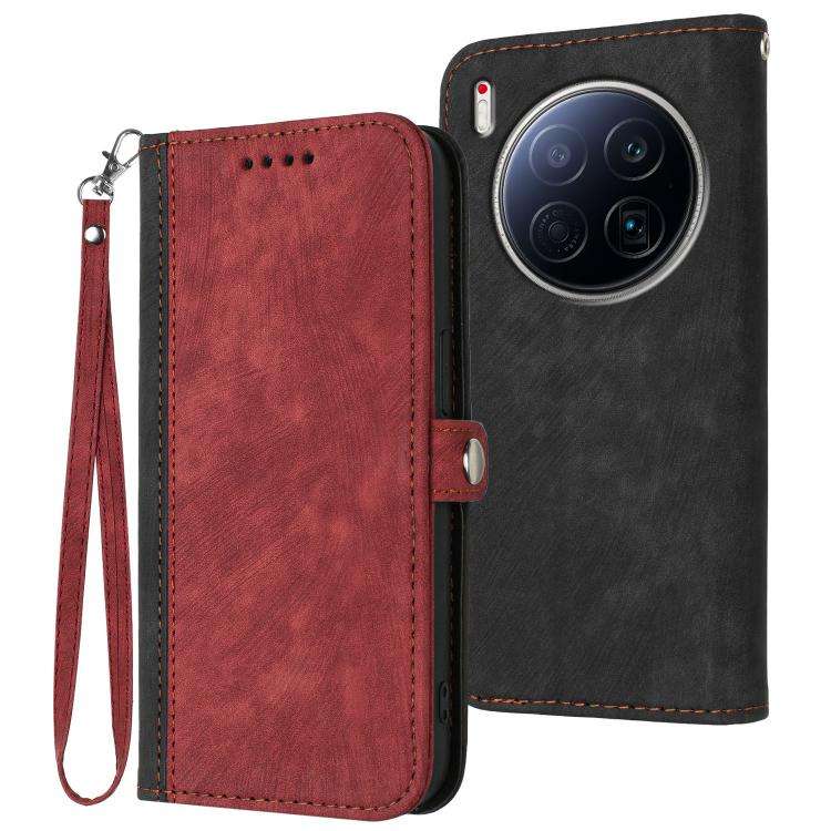 For Tecno Camon 40 Premier Side Buckle Double Fold Hand Strap Leather Phone Case(Red)