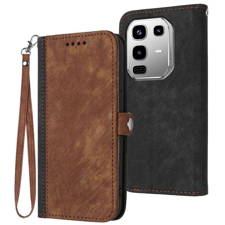 For Infinix Note 50 4G / Note 50 Pro 4G Side Buckle Double Fold Hand Strap Leather Phone Case(Brown)