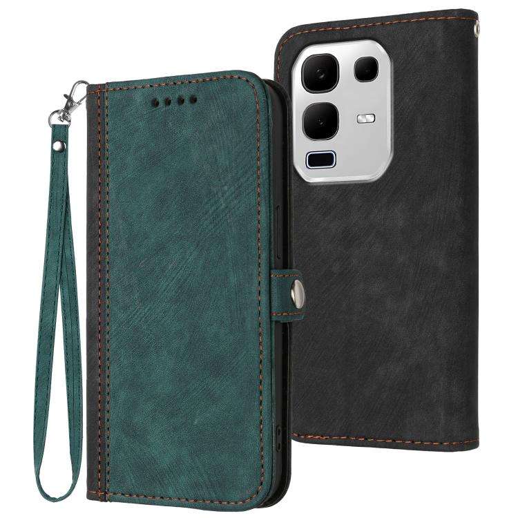 For Infinix Note 50x Side Buckle Double Fold Hand Strap Leather Phone Case(Dark Green)