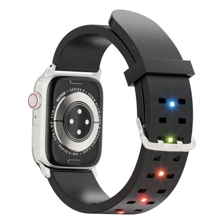 For Apple Watch 42mm Luminous Colorful Light Silicone Watch Band(Black)