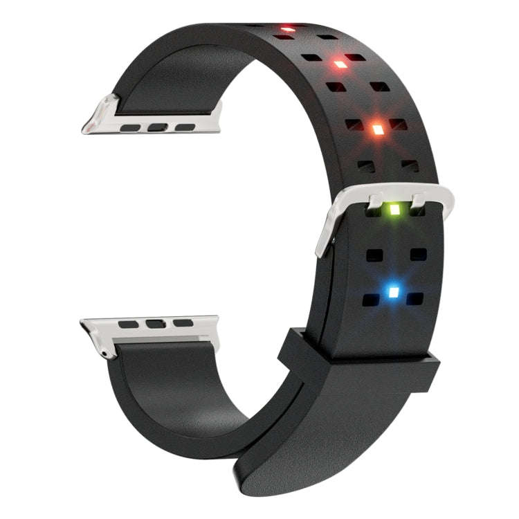 For Apple Watch 42mm Luminous Colorful Light Silicone Watch Band(Black)