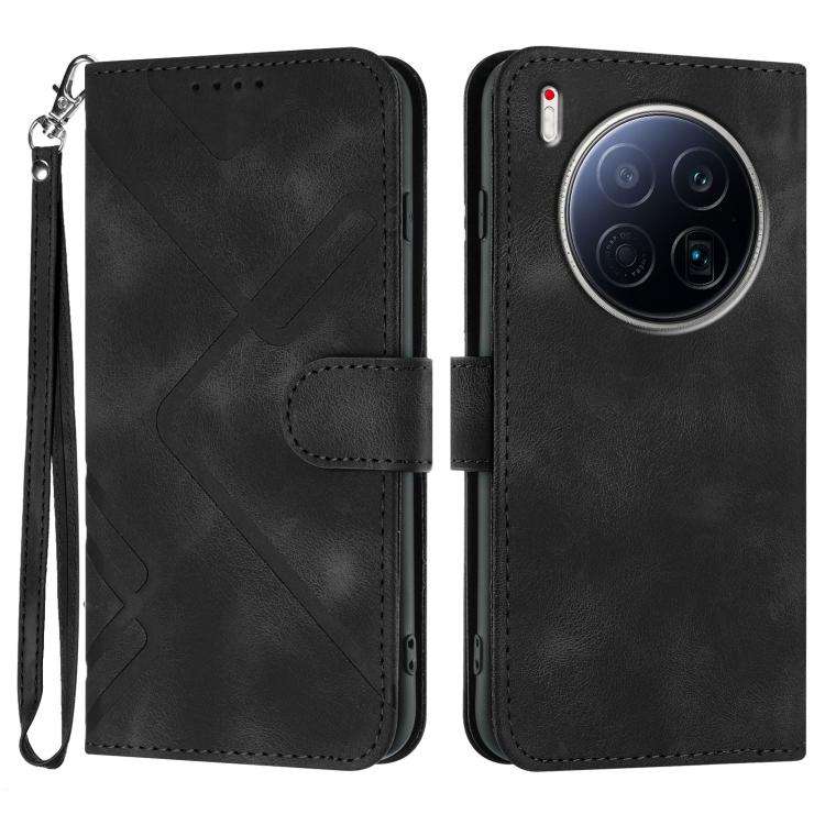 For Tecno Camon 40 Premier Line Pattern Skin Feel Leather Phone Case(Black)