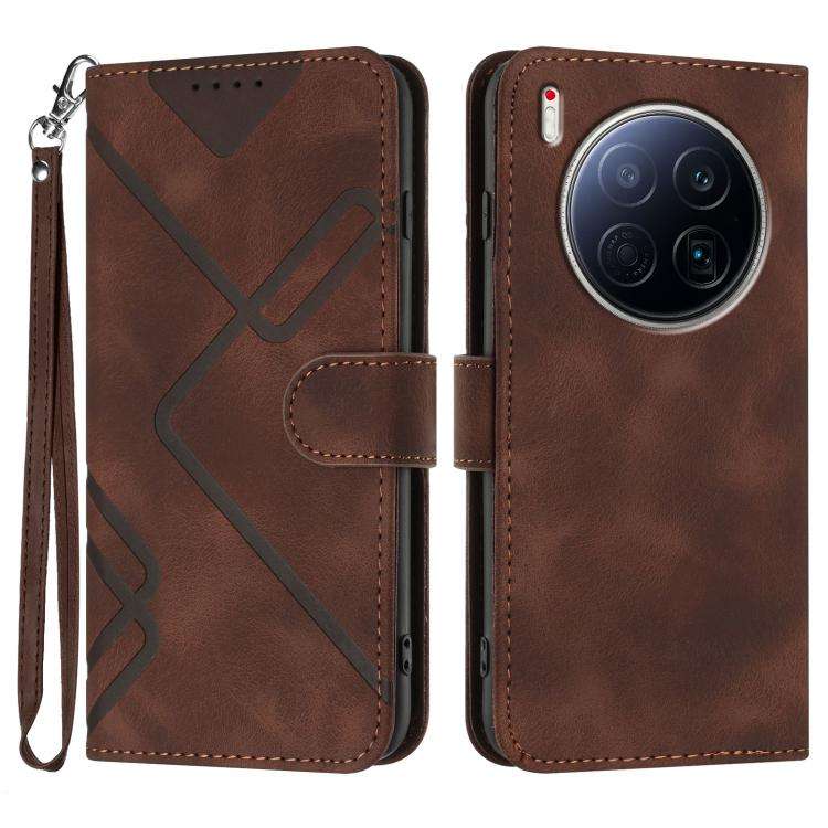 For Tecno Camon 40 Premier Line Pattern Skin Feel Leather Phone Case(Coffee)