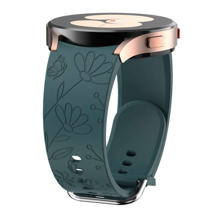 For Samsung Galaxy Watch 6 Butterfly Flower Embossed Silicone Watch Band(Pine Green)