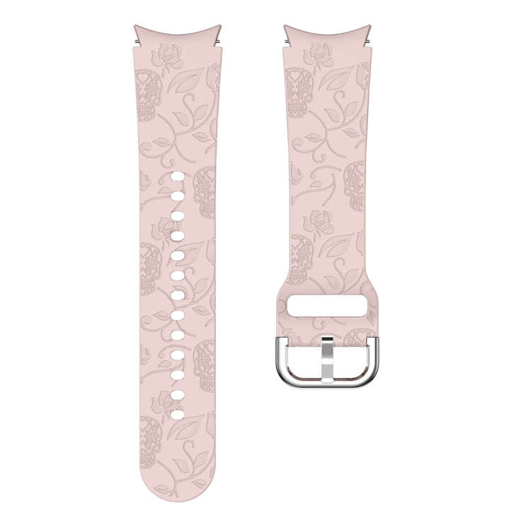 For Samsung Galaxy Watch 6 Skull Flower Embossed Silicone Watch Band(Pink)
