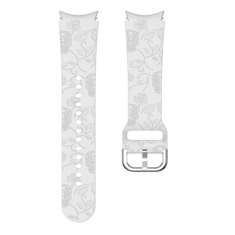 For Samsung Galaxy Watch 6 Skull Flower Embossed Silicone Watch Band(Light Grey)