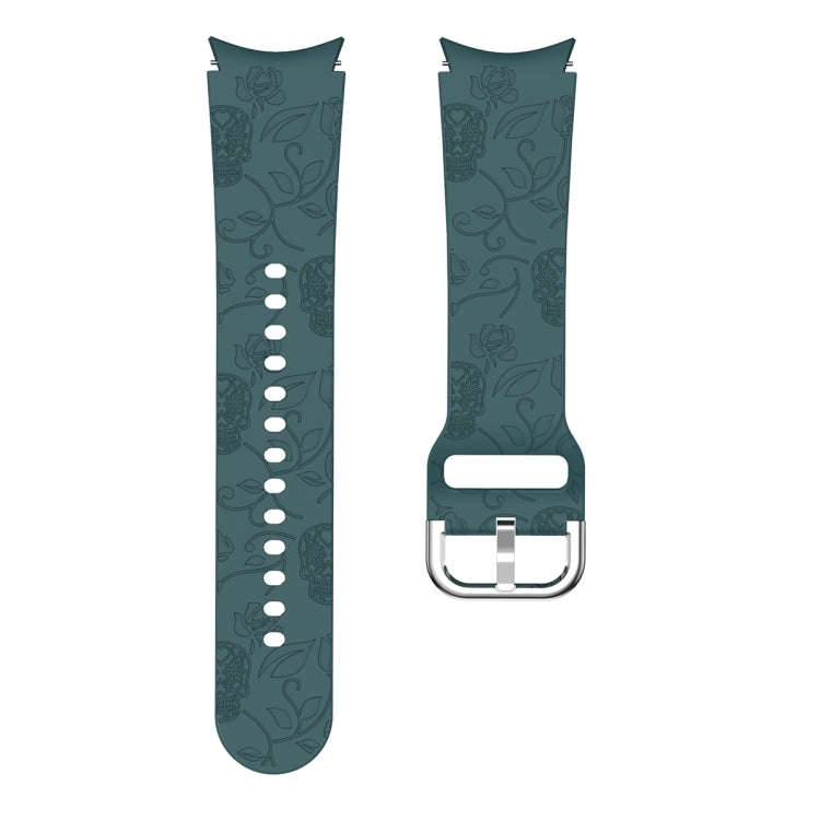 For Samsung Galaxy Watch 6 Skull Flower Embossed Silicone Watch Band(Pine Green)