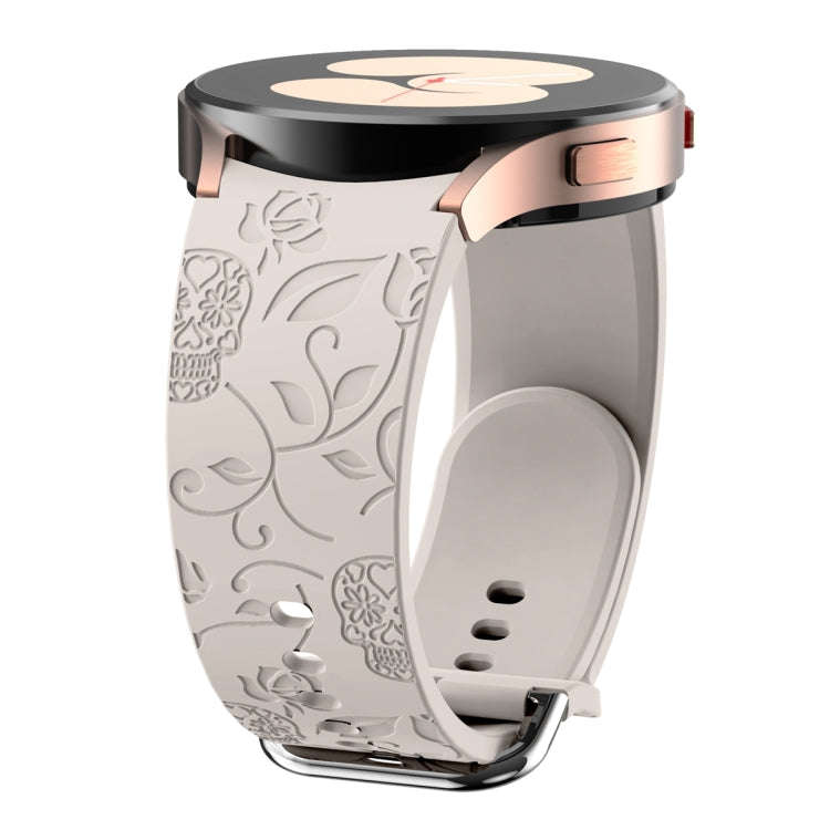 For Samsung Galaxy Watch 6 Skull Flower Embossed Silicone Watch Band(Starlight Color)