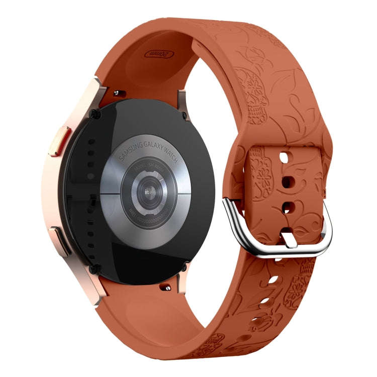 For Samsung Galaxy Watch 6 Skull Flower Embossed Silicone Watch Band(Brown)