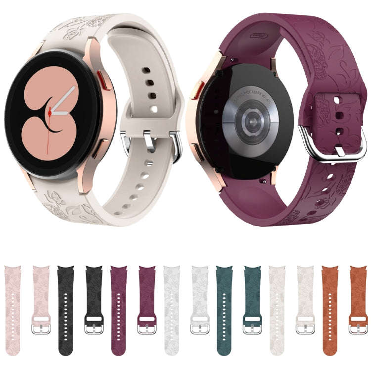 For Samsung Galaxy Watch 6 Skull Flower Embossed Silicone Watch Band(Wine Red)