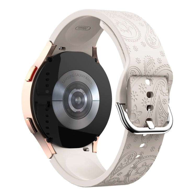For Samsung Galaxy Watch 6 Ethnic Style Flowers Embossed Silicone Watch Band(Starlight Color)