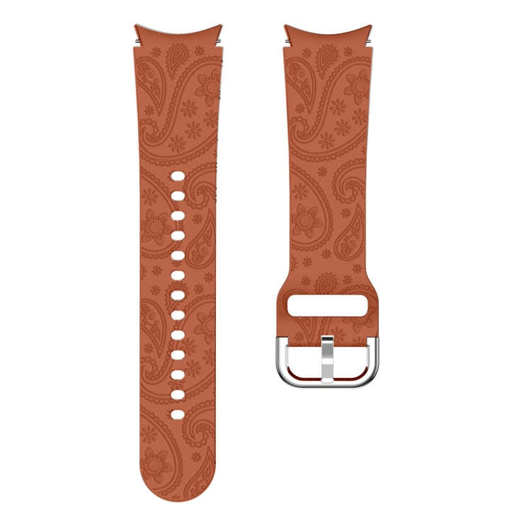 For Samsung Galaxy Watch 6 Ethnic Style Flowers Embossed Silicone Watch Band(Brown)