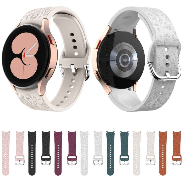 For Samsung Galaxy Watch 6 Ethnic Style Flowers Embossed Silicone Watch Band(Brown)