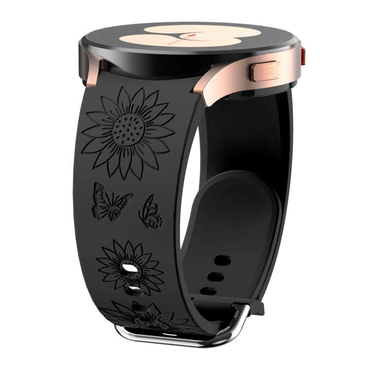 For Samsung Galaxy Watch 6 Sunflower Pattern Embossed Silicone Watch Band(Black)