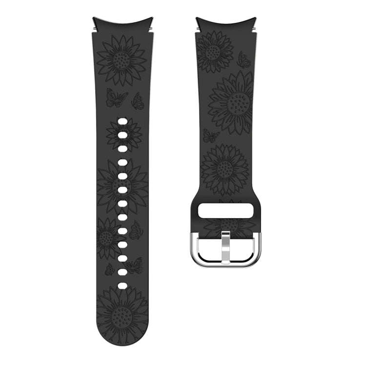 For Samsung Galaxy Watch 6 Sunflower Pattern Embossed Silicone Watch Band(Black)